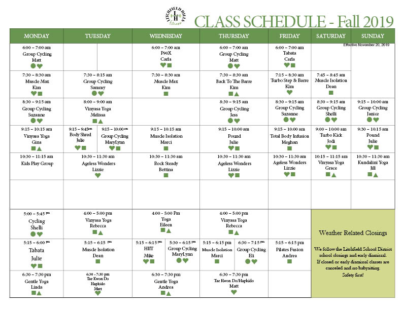 2019 Class Schedule Effective November 20 2019